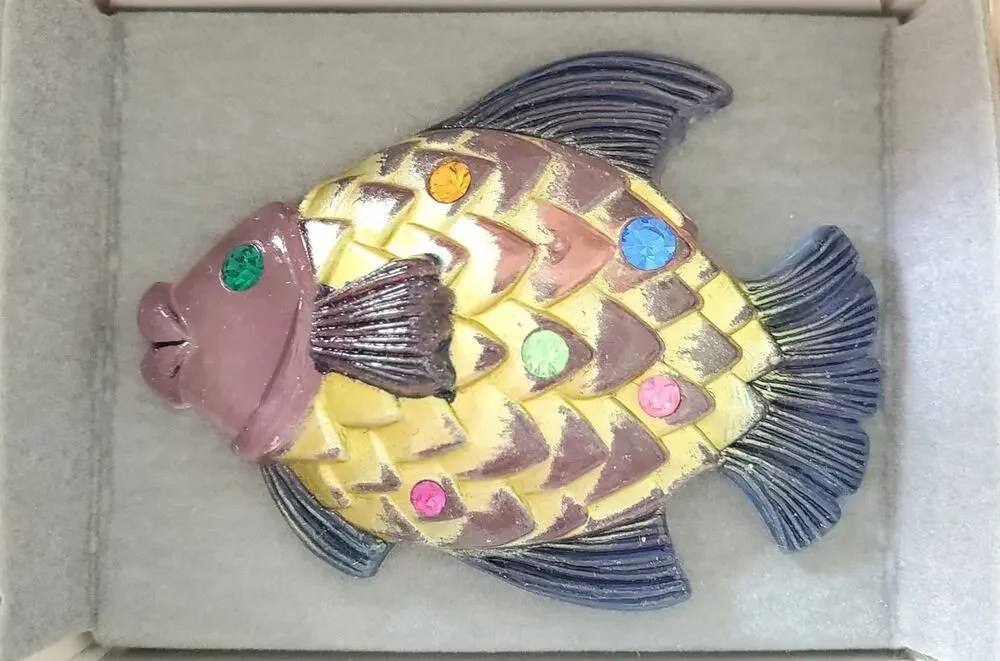 Vintage Avon Lucite Fish Brooch Rhinestones in Original Box